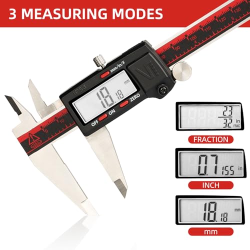 VINCA IP54 Grade Digital Caliper, DCLA-0805 8 Inch/200mm, Inch/Millimeter/Fractions Conversion, Stainless Steel, Large LCD Screen - Image 2