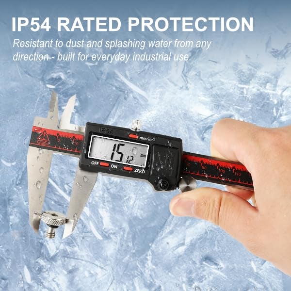 VINCA IP54 Grade Digital Caliper, DCLA-0805 8 Inch/200mm, Inch/Millimeter/Fractions Conversion, Stainless Steel, Large LCD Screen - Image 4