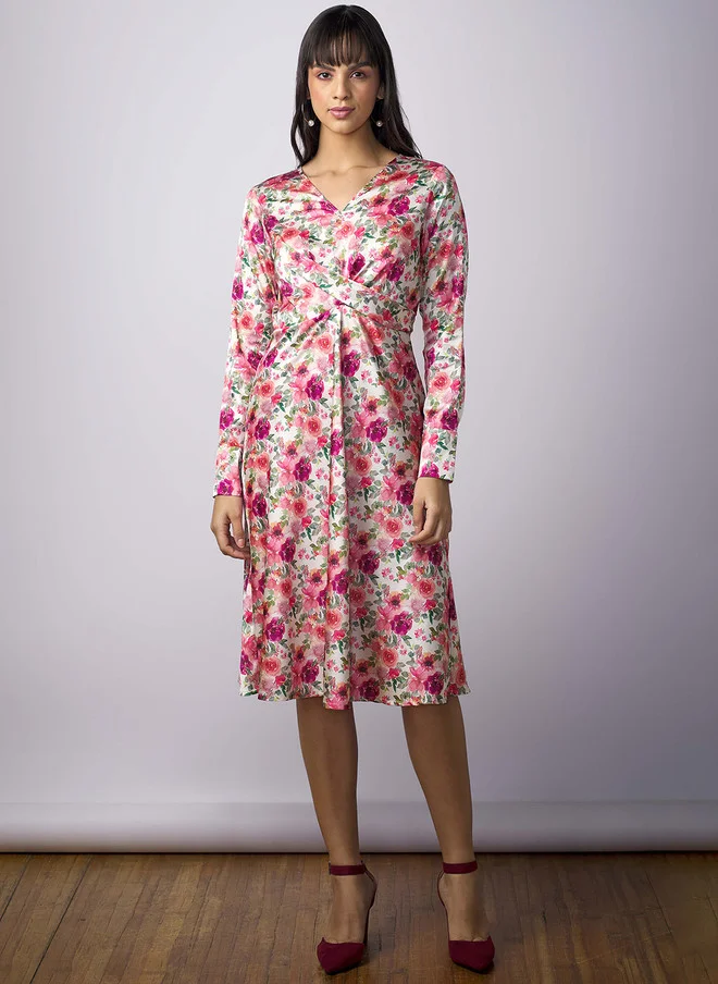 Salt Attire SALT ATTIRE Floral Printed V-Neck Fit & Flare Opaque Casual Dress