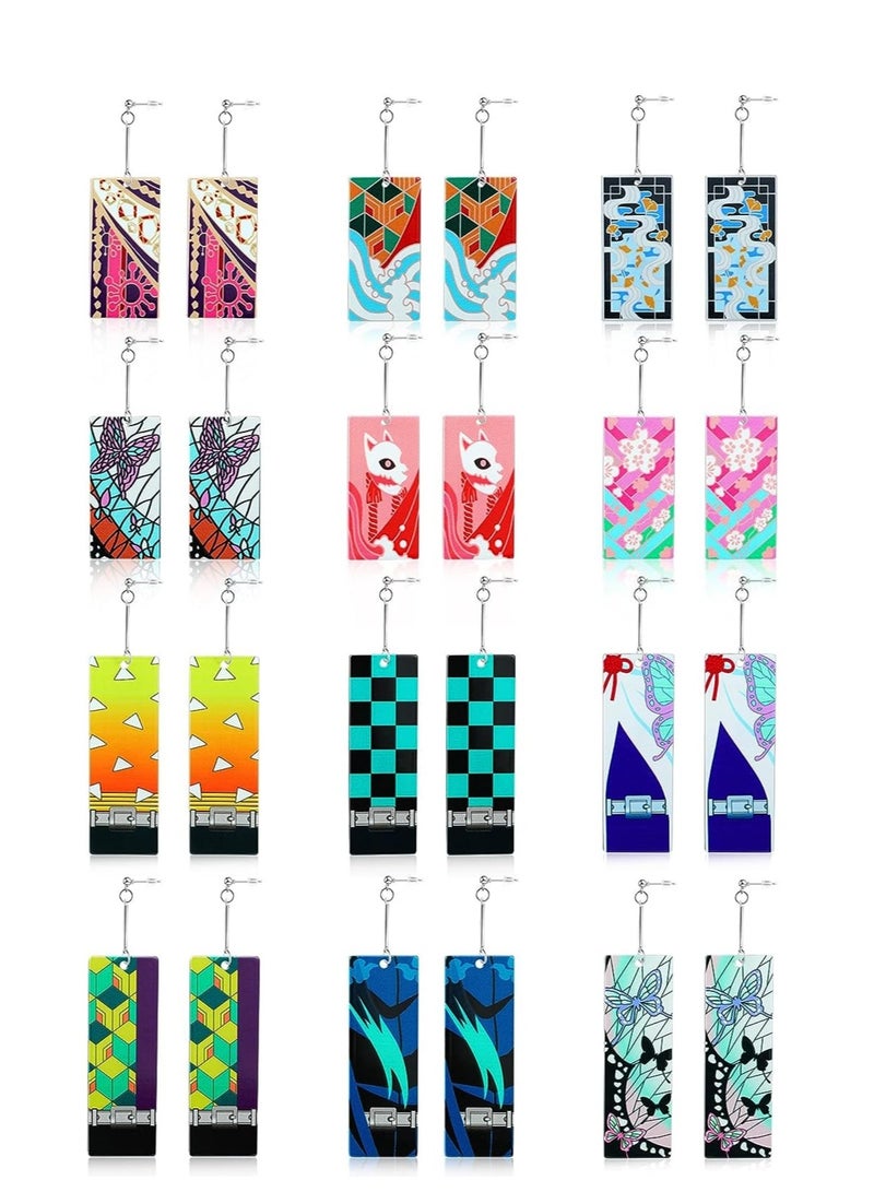 Zikra 12 Pairs Women's Tanjiro Earrings Anime Demon Slayer Earrings Cosplay Fashion Double-sided Acrylic Alloy Resin Earrings - Image 1