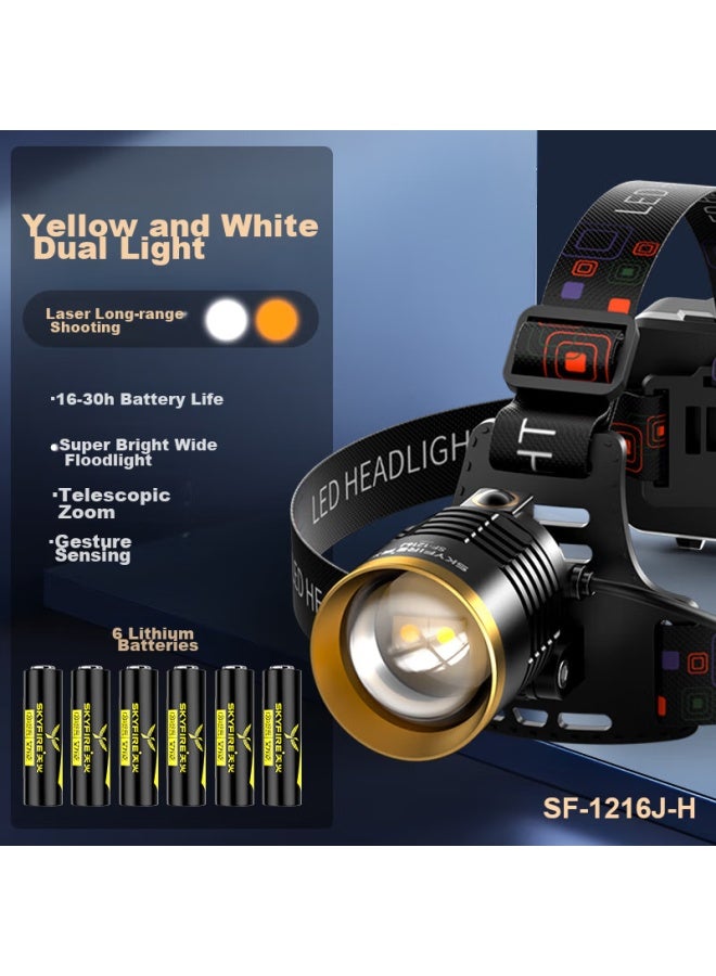 Skyfire Headlamp With High Brightness, Rechargeable, Ultra-bright, Long Battery Life, Lithium Battery, Fishing-specific, Motion Sensor, Waterproof Mining Light - Image 4