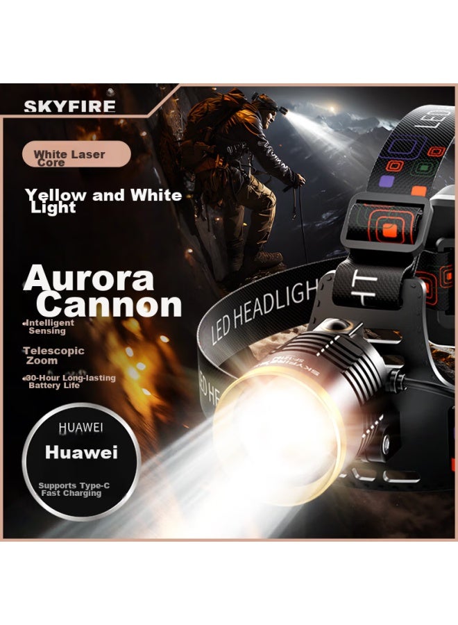 Skyfire Headlamp With High Brightness, Rechargeable, Ultra-bright, Long Battery Life, Lithium Battery, Fishing-specific, Motion Sensor, Waterproof Mining Light - Image 1