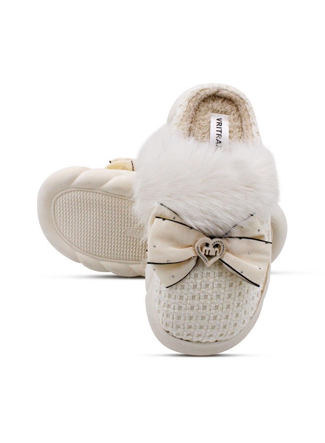 VRITRAZ Womens Indoor Slipper, Comfort Slip On Closed Toe Warm Winter House Clog (Min White,UK-6) - Image 2