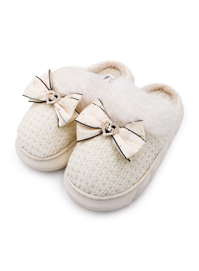 VRITRAZ Womens Indoor Slipper, Comfort Slip On Closed Toe Warm Winter House Clog (Min White,UK-6) - Image 1