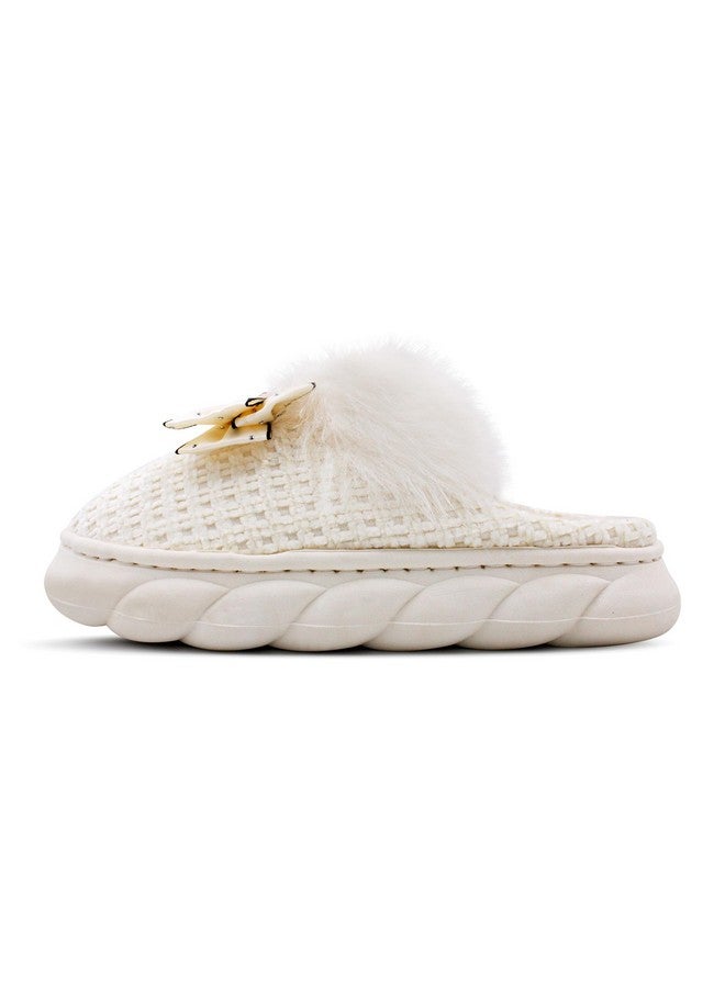 VRITRAZ Womens Indoor Slipper, Comfort Slip On Closed Toe Warm Winter House Clog (Min White,UK-6) - Image 4