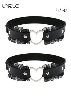 Unique 2Pcs Lace Heart Thigh Garter Belt, Adjustable Elastic Leg Garters for Women (Black)  - Image 1
