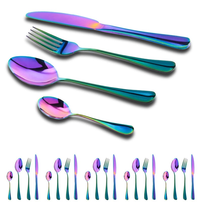GOODFEER Cutlery Set for 6 People Stainless Steel 180 Flatware Set Rainbow Mirror 24Piece Tableware Including Dinner Spoon Knife and Fork Sets Dishwasher Safe