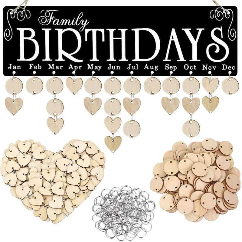 Acoavo Happy Birthday Sign Christmas Gifts for Moms Dads Wooden Family Birthday Calendar Board Wall Hanging Decorative Birthday Tracker Plaque with 100 Wood Tags