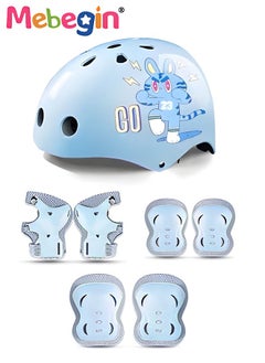 MEBEGIN 7 PCS Kids Bike Helmet Protective Gear Set with Elbow Pads, Knee Pads and Wrist Guards, Solid Protective Helmet with Adorable Patterns and Adjustable Design, Suitable for Multi-Sports Like Skateboarding, Bike, Scooter and Roller Skating  - Image 1