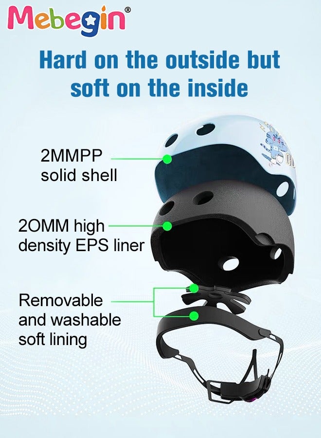MEBEGIN 7 PCS Kids Bike Helmet Protective Gear Set with Elbow Pads, Knee Pads and Wrist Guards, Solid Protective Helmet with Adorable Patterns and Adjustable Design, Suitable for Multi-Sports Like Skateboarding, Bike, Scooter and Roller Skating - Image 3