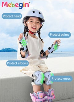 MEBEGIN 7 PCS Kids Bike Helmet Protective Gear Set with Elbow Pads, Knee Pads and Wrist Guards, Solid Protective Helmet with Adorable Patterns and Adjustable Design, Suitable for Multi-Sports Like Skateboarding, Bike, Scooter and Roller Skating  - Image 2
