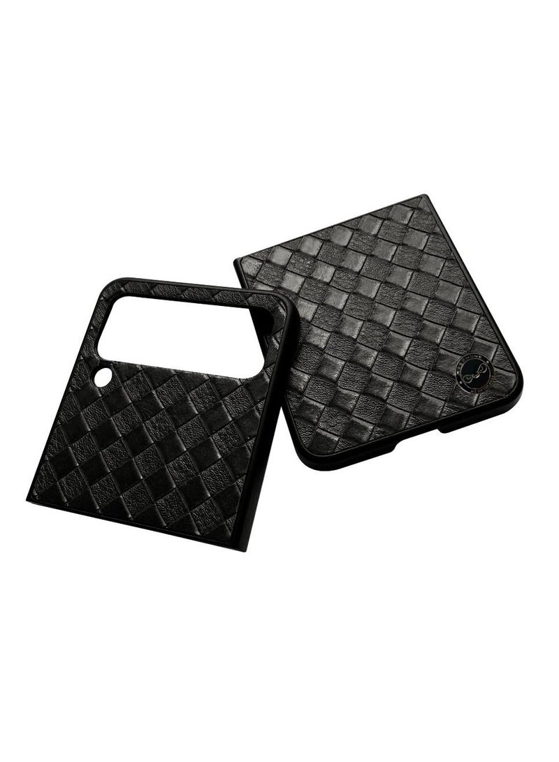 CATANES Samsung Galaxy Z Flip 4 Braided Leather Case Folding Slim Full Body Protection Fashion Woven Cover Compatible with Galaxy Z Flip4 2022 6.7 inch Carbon Black - Image 2