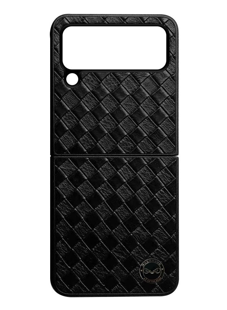 CATANES Samsung Galaxy Z Flip 4 Braided Leather Case Folding Slim Full Body Protection Fashion Woven Cover Compatible with Galaxy Z Flip4 2022 6.7 inch Carbon Black - Image 3