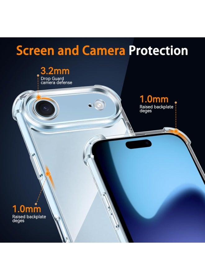 ملبوس حافظة هاتف آيفون 17 إير كليئر مع حواف مرنة وعبوة 2 زجاج مقسى شفاف عالي الدقة لحماية كاملة لهاتف آيفون 17 إير بتقنية اللمس الناعم ومضادة للخدوش لجسم الهاتف بالكامل بحجم 6.5 إنش. - Image 3