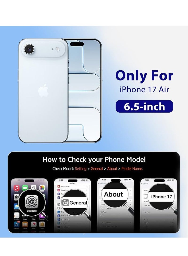 ملبوس حافظة هاتف آيفون 17 إير كليئر مع حواف مرنة وعبوة 2 زجاج مقسى شفاف عالي الدقة لحماية كاملة لهاتف آيفون 17 إير بتقنية اللمس الناعم ومضادة للخدوش لجسم الهاتف بالكامل بحجم 6.5 إنش. - Image 2