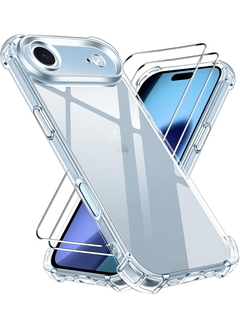 ملبوس حافظة هاتف آيفون 17 إير كليئر مع حواف مرنة وعبوة 2 زجاج مقسى شفاف عالي الدقة لحماية كاملة لهاتف آيفون 17 إير بتقنية اللمس الناعم ومضادة للخدوش لجسم الهاتف بالكامل بحجم 6.5 إنش. - Image 1