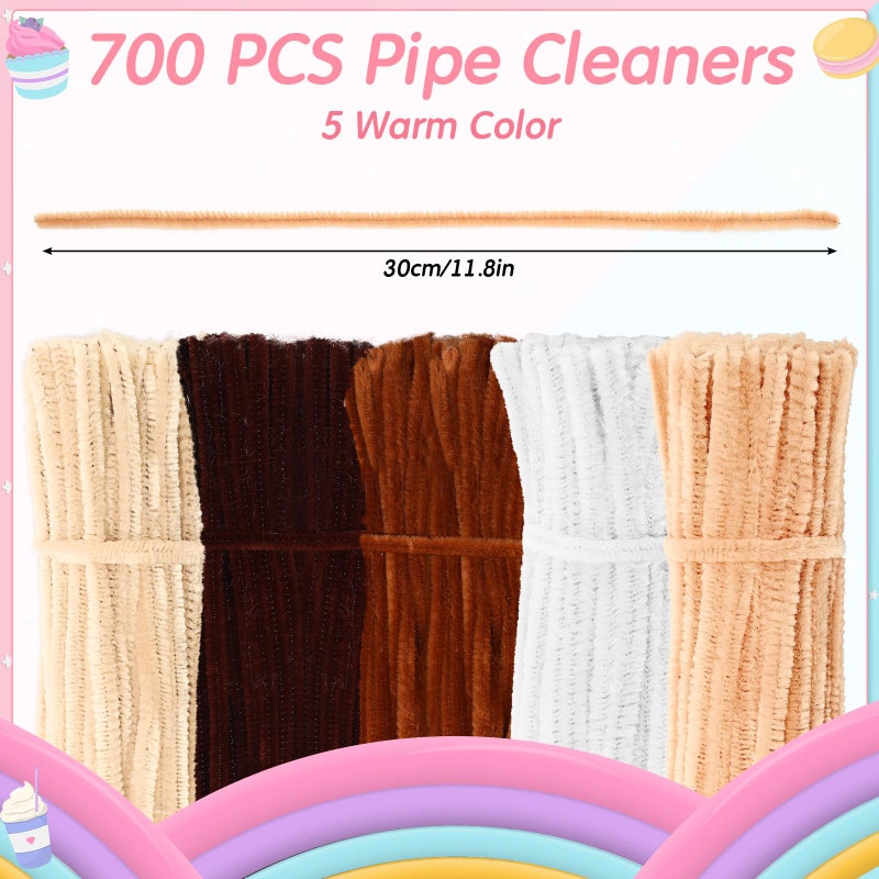 DaisyInner 700 Pcs Pipe DIY Cleaners for Craft Cleaners Flower Pipe Bulk Pastel Chenille Stems Flower Gradient Colored Fluffy for Valentine's Day School Party Decor(Brown Boho Color) - Image 2