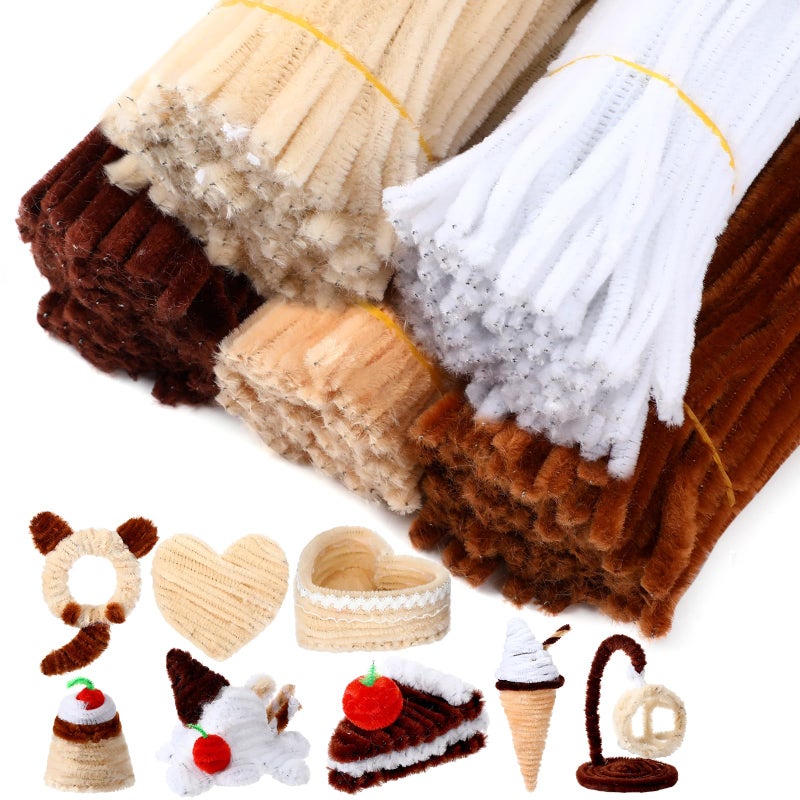 DaisyInner 700 Pcs Pipe DIY Cleaners for Craft Cleaners Flower Pipe Bulk Pastel Chenille Stems Flower Gradient Colored Fluffy for Valentine's Day School Party Decor(Brown Boho Color) - Image 1