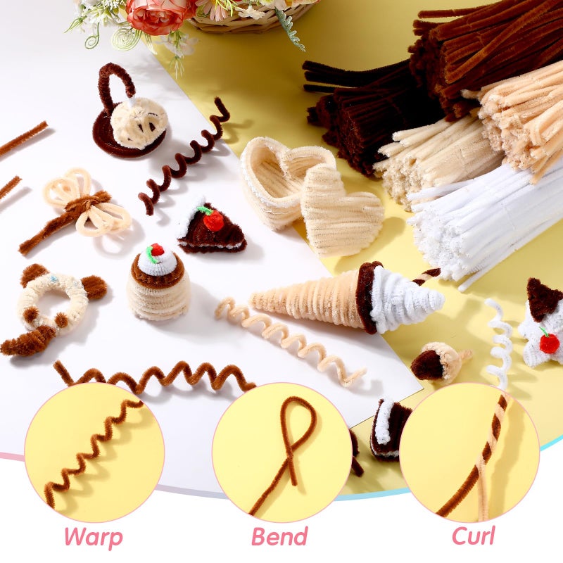 DaisyInner 700 Pcs Pipe DIY Cleaners for Craft Cleaners Flower Pipe Bulk Pastel Chenille Stems Flower Gradient Colored Fluffy for Valentine's Day School Party Decor(Brown Boho Color) - Image 3