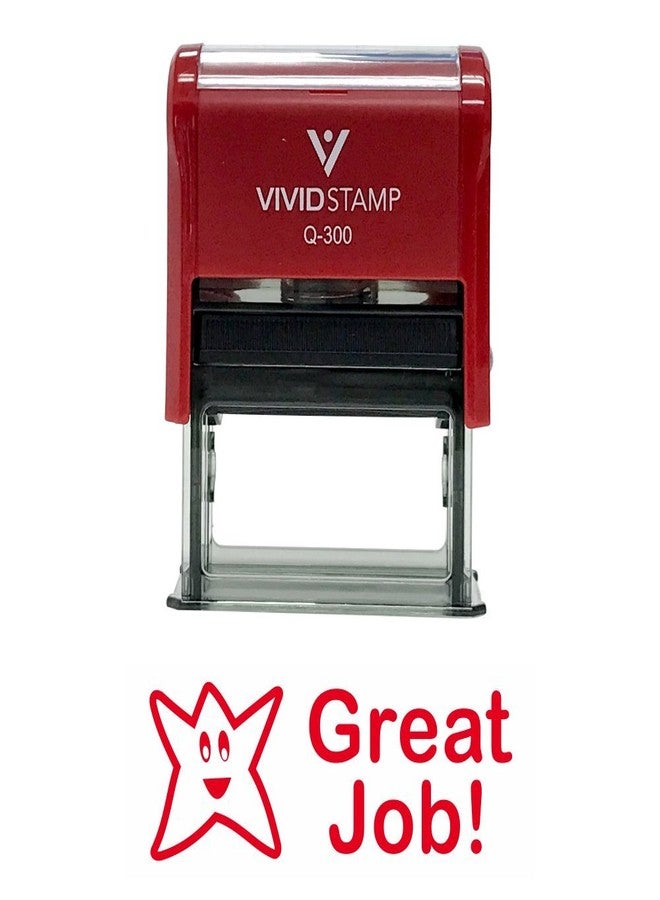 Vivid Stamp Great Job Teacher Self Inking Rubber Stamp (Red Ink) - Large - Image 2