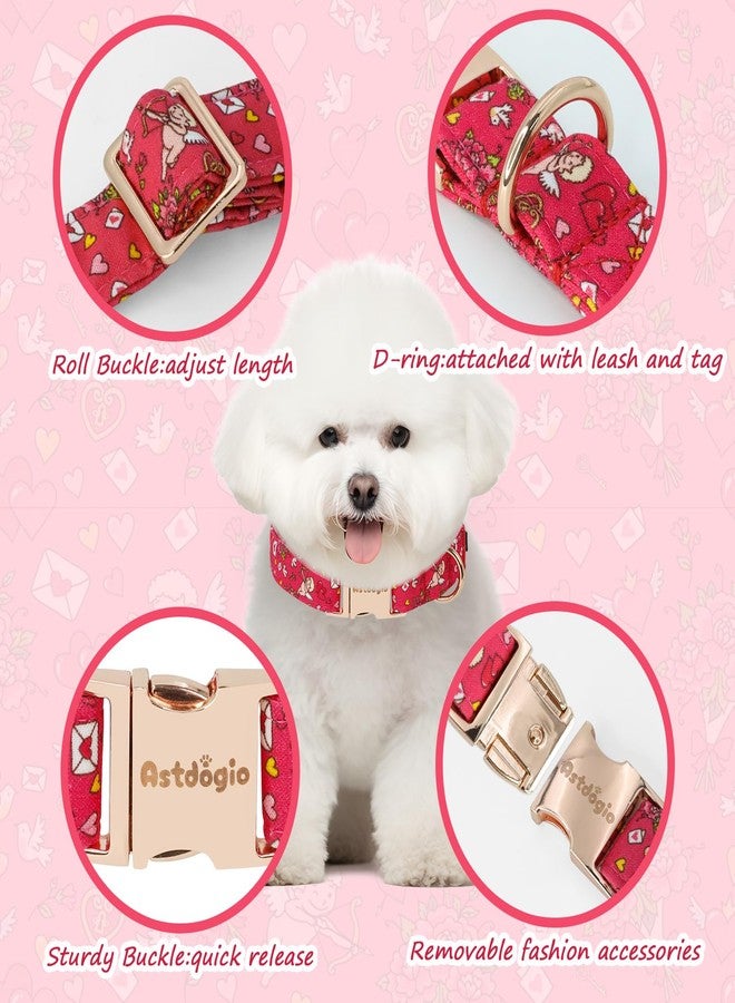 Astdogio Valentine's Day Cotton Dog Collar, Cute Dog Collars with Heart, Cupid & Rose，Adjustable Pet Collar for Small, Medium, and Large Dogs, Ideal for Puppy Girl Boy Female Male Dogs Gifts-XS - Image 4