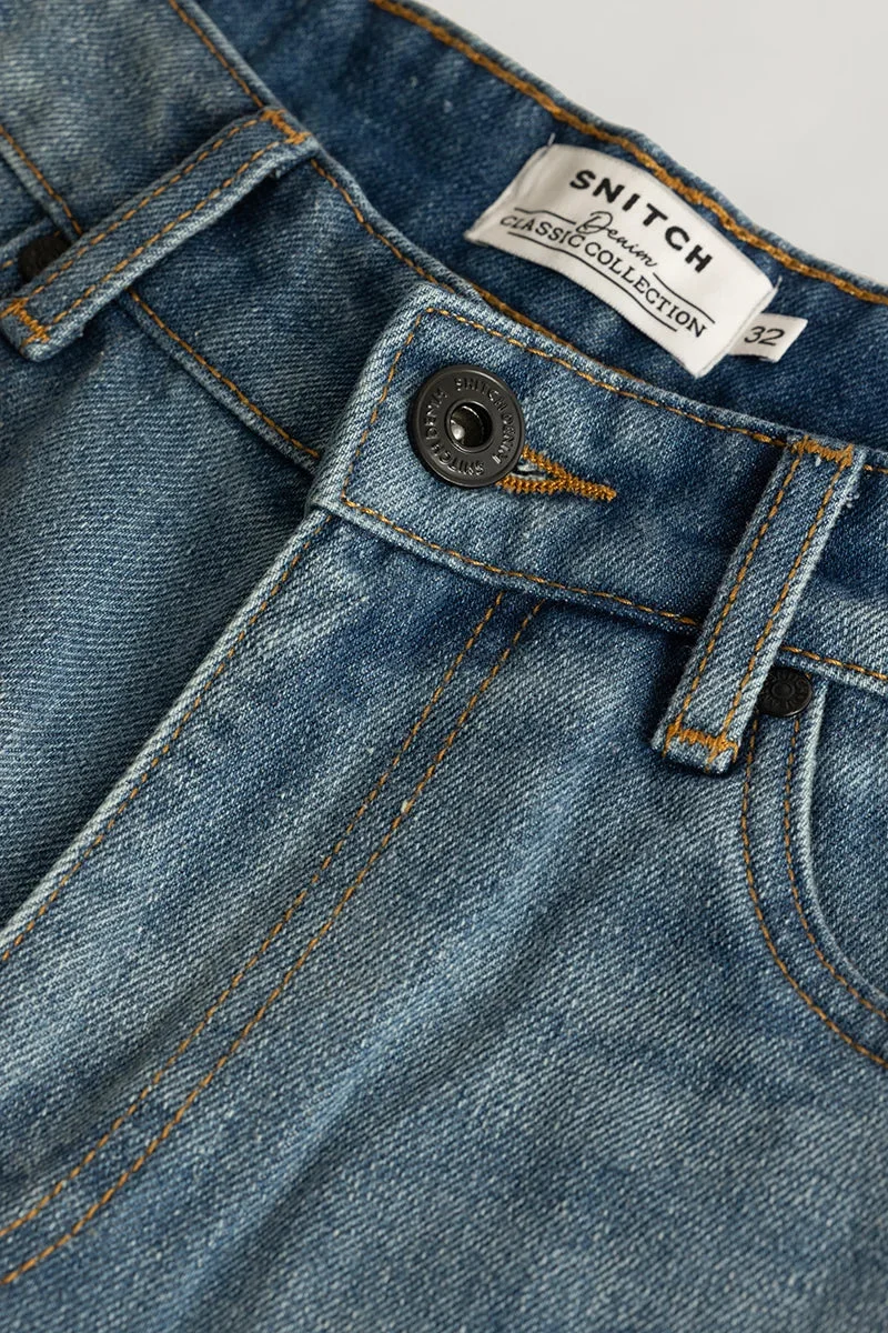 SNITCH Eloise Blue Plain Loose Fit Jeans