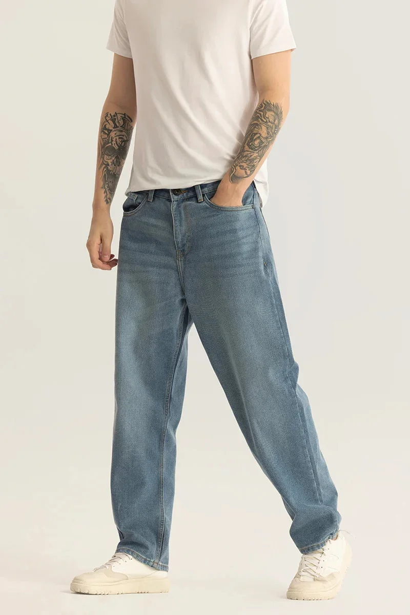 SNITCH Eloise Blue Plain Loose Fit Jeans