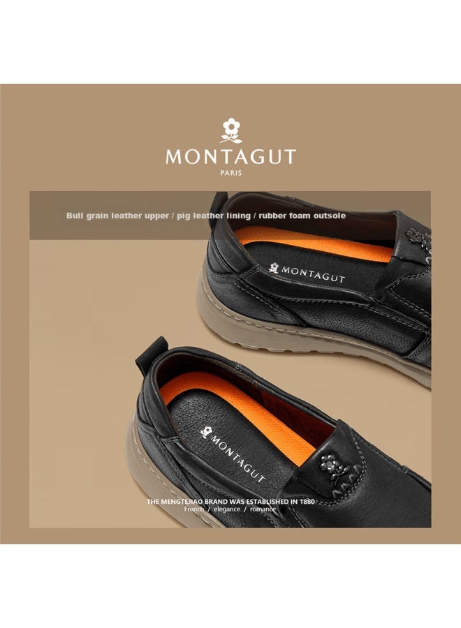 Montagut Spring New First Layer Cowhide Men's Casual High-end Soft Sole Slip-on Comfortable Versatile Shoes For Men - Image 1