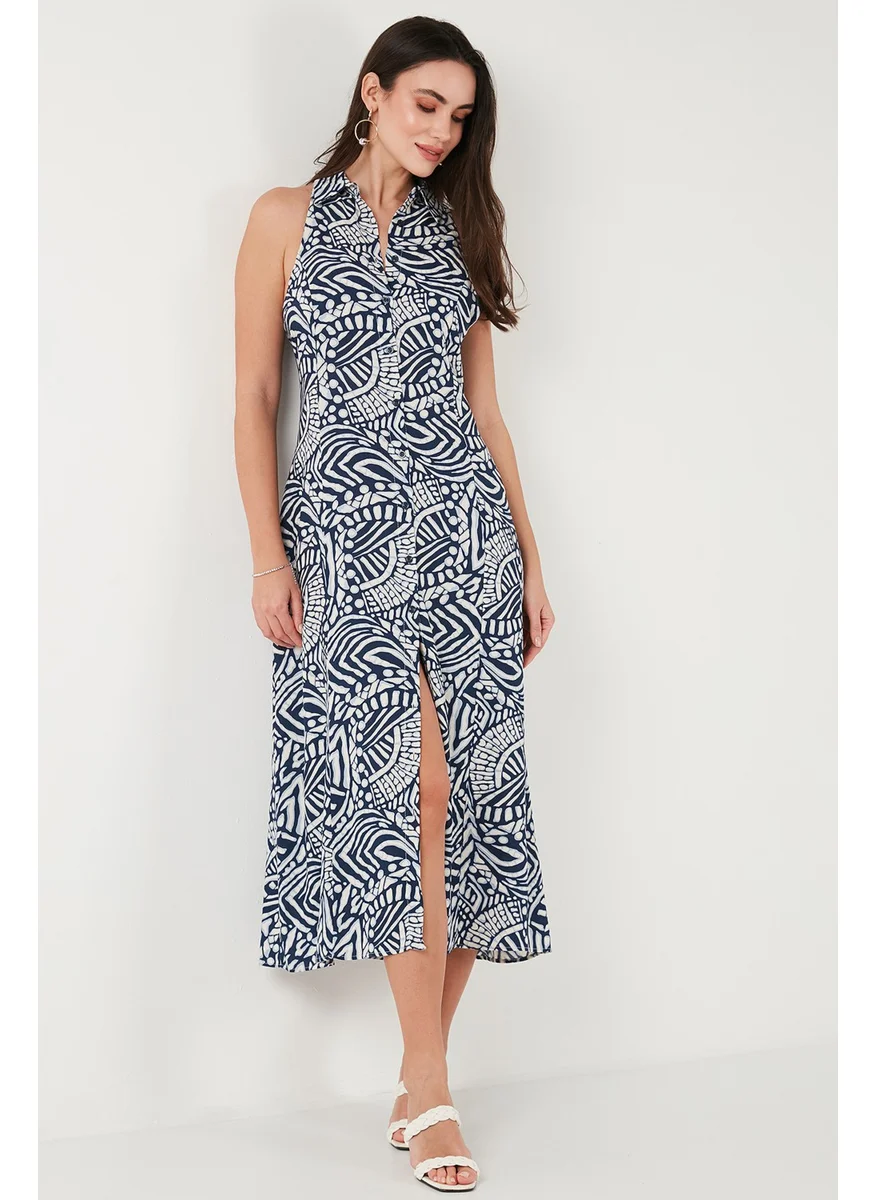 ليلا Patterned Slim Fit Buttoned Midi Length Shirt Dress Women's Dress 6772451