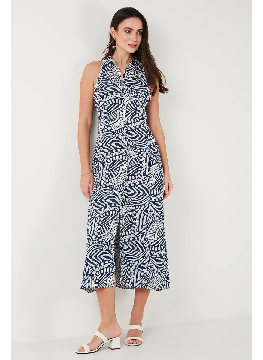 ليلا Patterned Slim Fit Buttoned Midi Length Shirt Dress Women's Dress 6772451