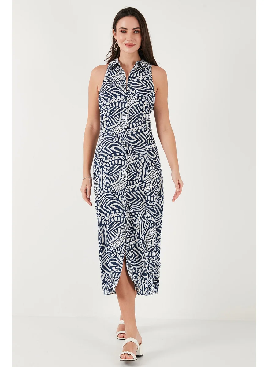 ليلا Patterned Slim Fit Buttoned Midi Length Shirt Dress Women's Dress 6772451
