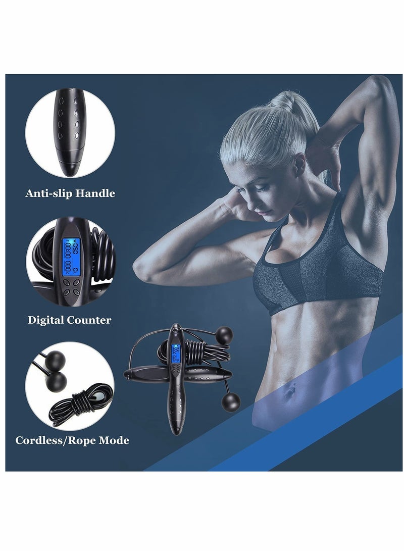 KASTWAVE حبل قفز، حبل قفز موازن مع عداد لتمارين اللياقة البدنية، حبل قفز رقمي قابل للتعديل بدون سلك للبالغين، النساء، الرجال، الأطفال (أسود) - Image 2