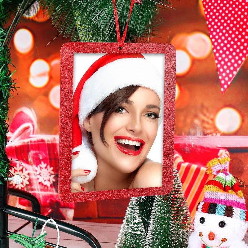 Maitys 10 Pieces Christmas Photo Ornament Frames Felt Hanging Photo Frame Glitter Xmas Photo Frame Ornaments Holiday Picture Frame Tree Decoration for Christmas Photo Trees Decoration - Image 3