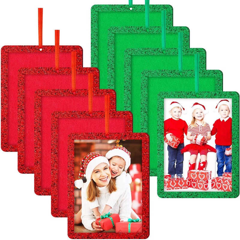 Maitys 10 Pieces Christmas Photo Ornament Frames Felt Hanging Photo Frame Glitter Xmas Photo Frame Ornaments Holiday Picture Frame Tree Decoration for Christmas Photo Trees Decoration - Image 1