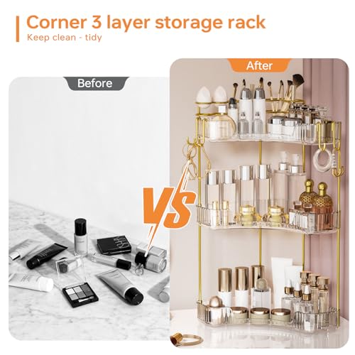 Greenby 3-Tier Corner Bathroom Counter Organizer，Makeup & Skincare Shelf with Built-in Brush Holder，Space-Saving Bathroom Countertop Organizer for Skincare, Perfume, Cosmetics(Clear) - Image 5