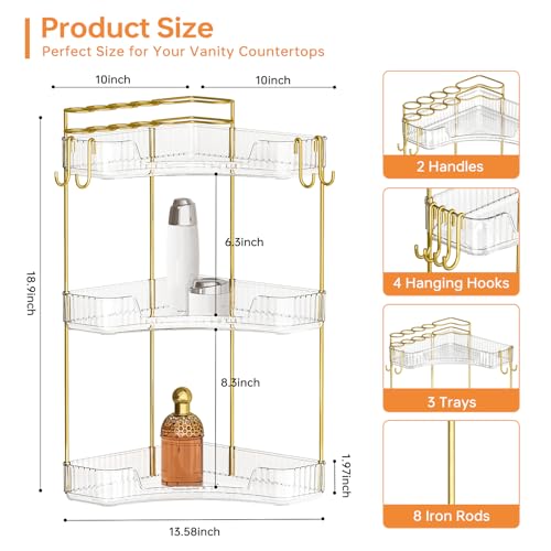 Greenby 3-Tier Corner Bathroom Counter Organizer，Makeup & Skincare Shelf with Built-in Brush Holder，Space-Saving Bathroom Countertop Organizer for Skincare, Perfume, Cosmetics(Clear) - Image 2