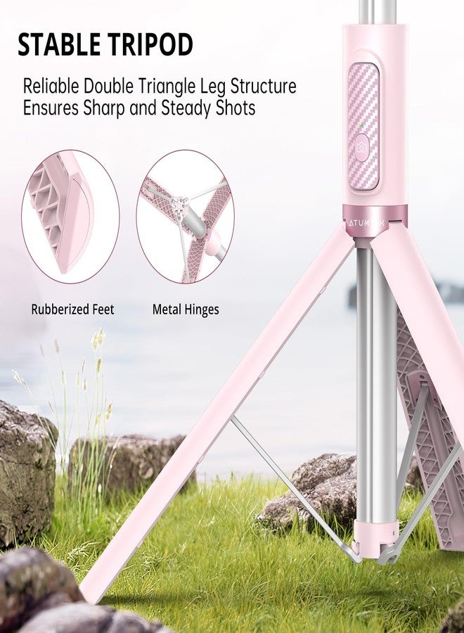 ATUMTEK 55" Selfie Stick Tripod, All-in-one Extendable Aluminum Phone Tripod with Rechargeable Bluetooth Remote for iPhone and More, Fitting 4.7-7 inch Smartphones, Pink - Image 2
