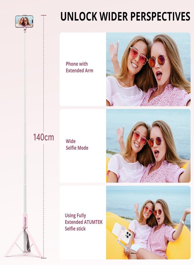 ATUMTEK 55" Selfie Stick Tripod, All-in-one Extendable Aluminum Phone Tripod with Rechargeable Bluetooth Remote for iPhone and More, Fitting 4.7-7 inch Smartphones, Pink - Image 5