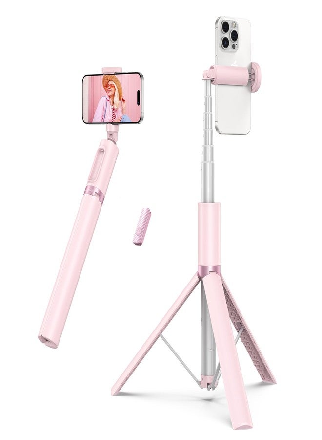 ATUMTEK 55" Selfie Stick Tripod, All-in-one Extendable Aluminum Phone Tripod with Rechargeable Bluetooth Remote for iPhone and More, Fitting 4.7-7 inch Smartphones, Pink - Image 1
