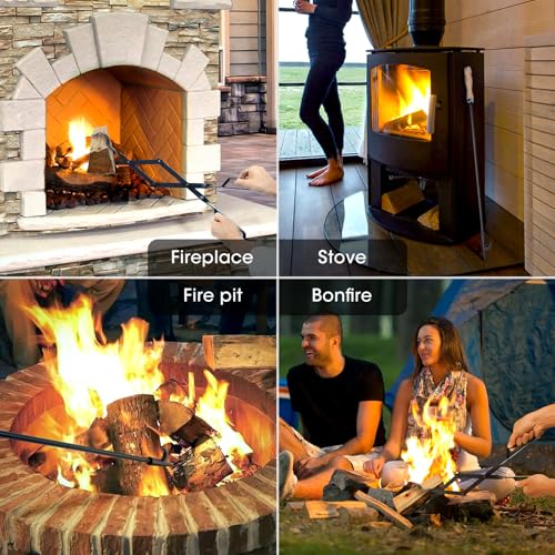 AGM 26 Fireplace Fire Pit Tongs 32 Fire Pit Poker Fireplace Wood Stove Firewood Tongs Black Heavy Duty Wrought Iron Log Grabber Tools for Campfire Bonfires Indoor Outdoor Use - Image 3