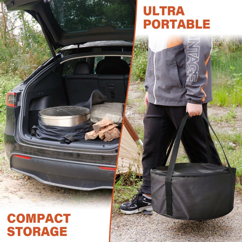 HGD 20 Inch Smokeless Firepit with Grill, Portable Wood Burning Fire Pit for Camping & Backyard, Stainless Steel Outdoor Fireplace with Travel Bag, Easy Setup & Compact Storage - Foldable Design - Image 4