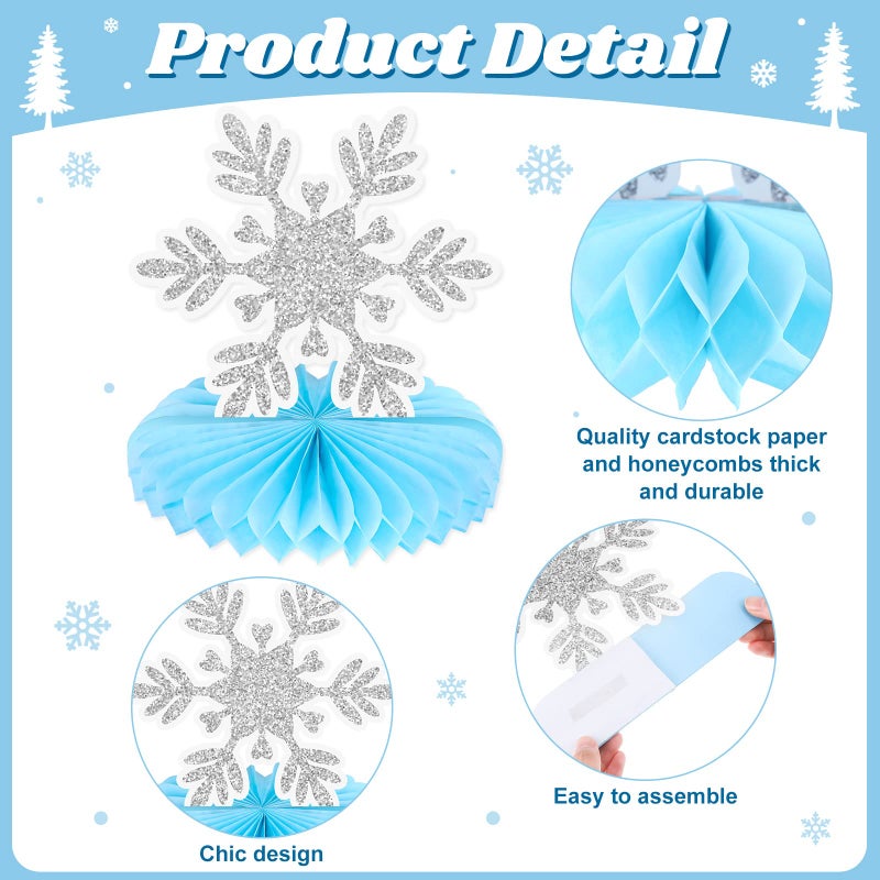 Faccito 9 Pcs Winter Table Honeycomb Centerpieces Snowflake Honeycomb Party Decorations Winter Party Centerpieces for Snowflake Theme Christmas Birthday Party Supplies(Blue) - Image 3