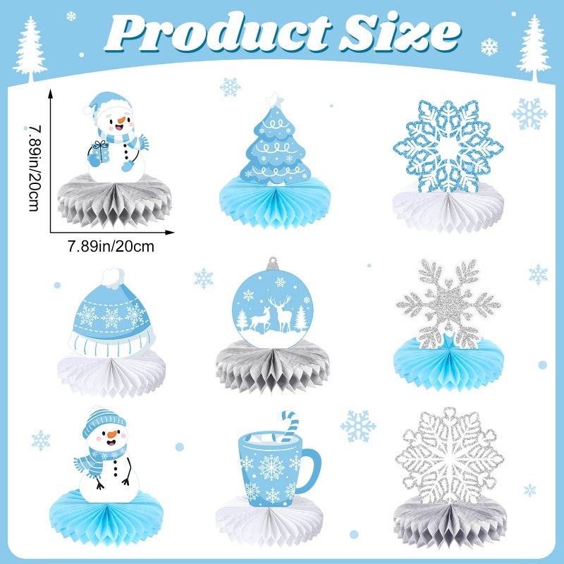 Faccito 9 Pcs Winter Table Honeycomb Centerpieces Snowflake Honeycomb Party Decorations Winter Party Centerpieces for Snowflake Theme Christmas Birthday Party Supplies(Blue) - Image 2