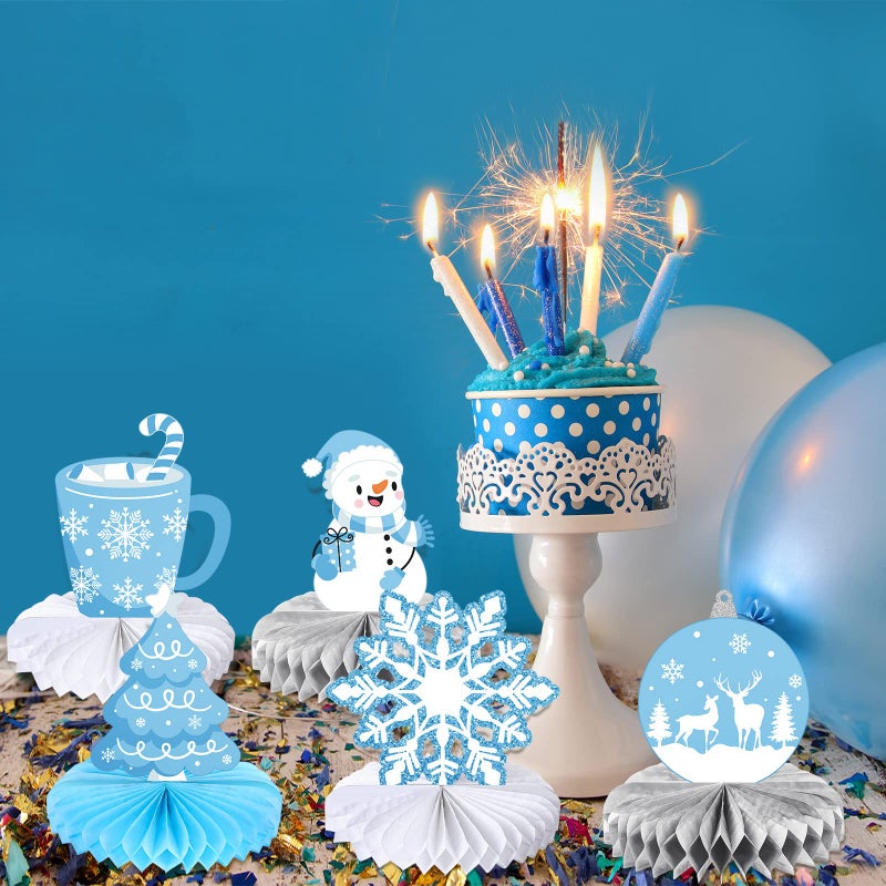 Faccito 9 Pcs Winter Table Honeycomb Centerpieces Snowflake Honeycomb Party Decorations Winter Party Centerpieces for Snowflake Theme Christmas Birthday Party Supplies(Blue) - Image 5