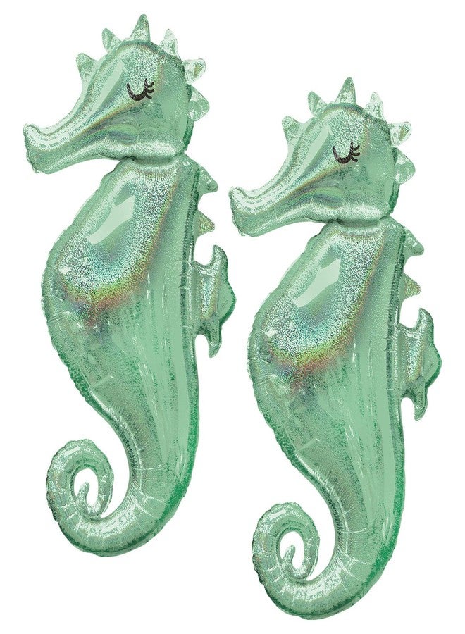 Artisan Owl Set of 2 Holographic Sparkle Seahorse Jumbo 38" Foil Balloons by Anagram - Image 2