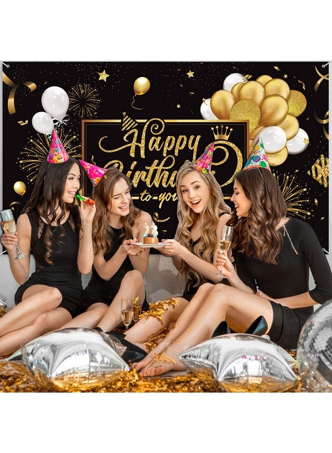 Blulu Happy Birthday Banner Sign Poster Large Fabric Glitter Balloon Fireworks Sign Photo Backdrop Background for Birthday Decoration Supplies, 72.8 x 43.3in (Black and Gold) - Image 4