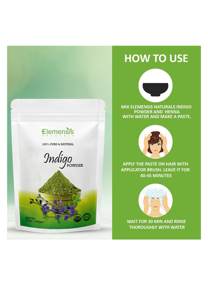 Elemensis Naturals - Elemensis Naturals Pure Indigo Powder organic for hair color, make shiny and strong hair, reduce hair fall and dandruff, 100gm - Image 1