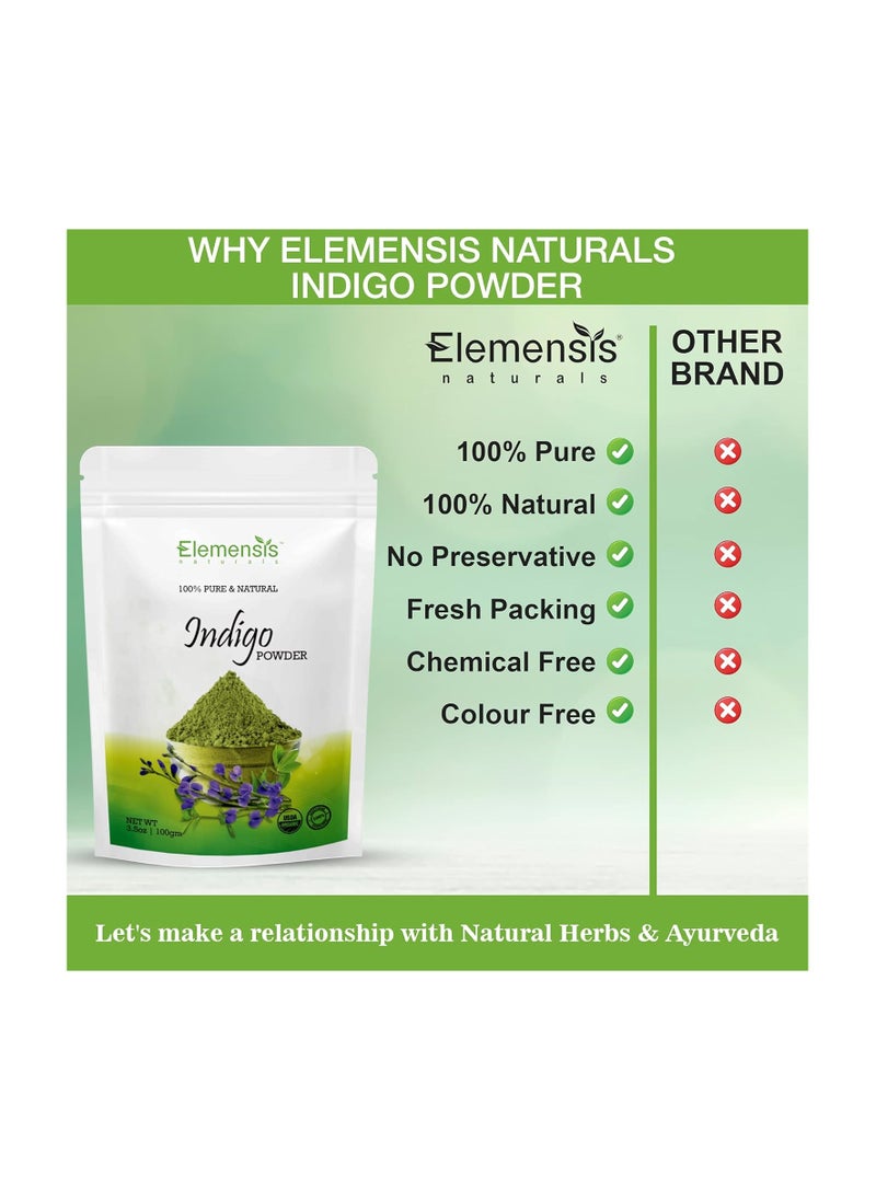 Elemensis Naturals - Elemensis Naturals Pure Indigo Powder organic for hair color, make shiny and strong hair, reduce hair fall and dandruff, 100gm - Image 1