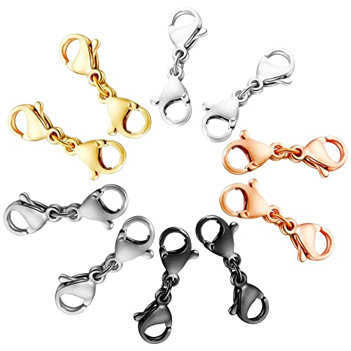 OHINGLT Double Lobster Clasp Necklace Extender Connector Bracelet Extension Gold and Silver Lobster Claw Clasps for DIY Jewelry Making