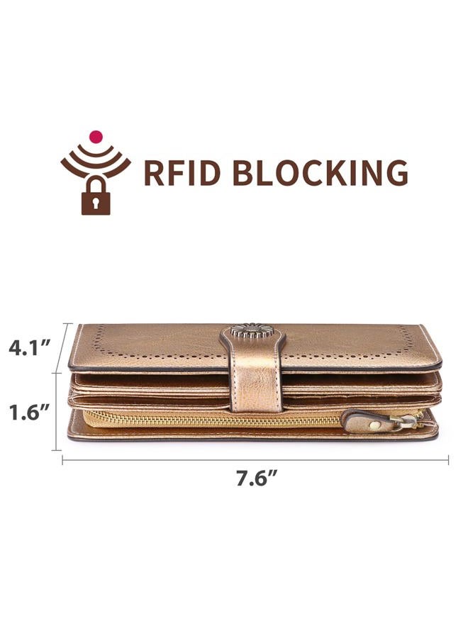 SENDEFN Wallets for Women Leather Credit Card Holder with RFID Blocking Large Capacity Wristlet, 1-Wax-Gold, Large Capacity Wallet - Image 3
